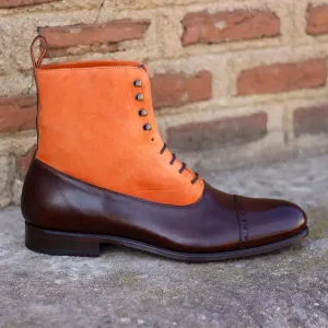 DapperFam Vittorio in Dark Brown / Orange Men's Italian Leather & Italian Suede Balmoral Boot
